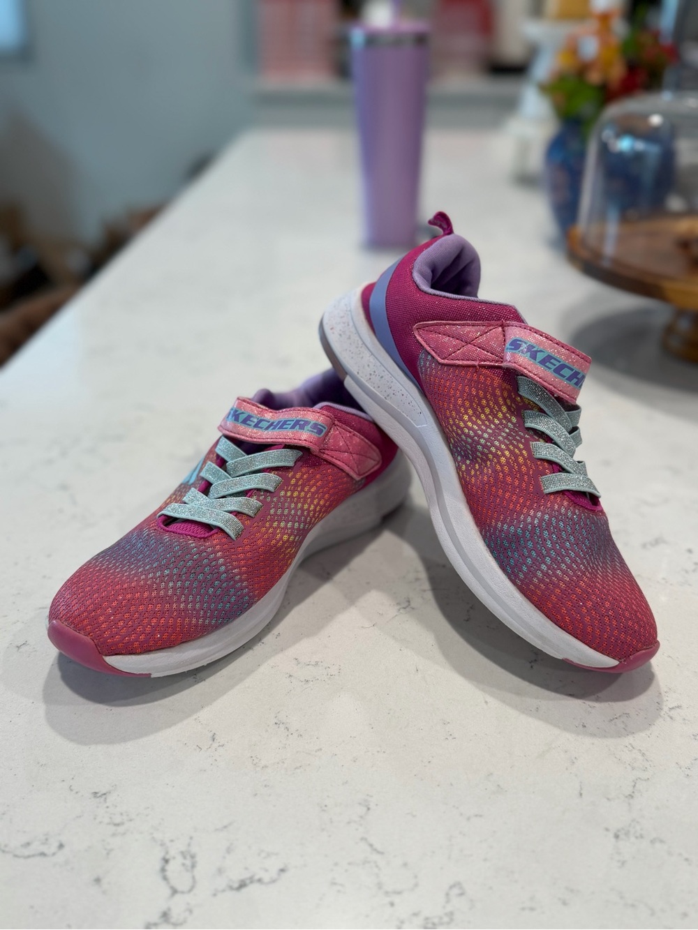 Skechers Kids Pink & Purple Mesh Slip-On Sneakers with Mint Accents